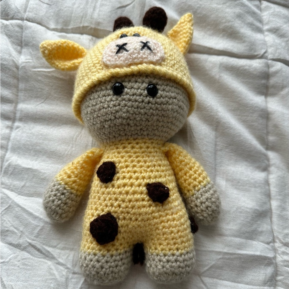 Yellow and Gray Crochet Giraffe Plush Toy